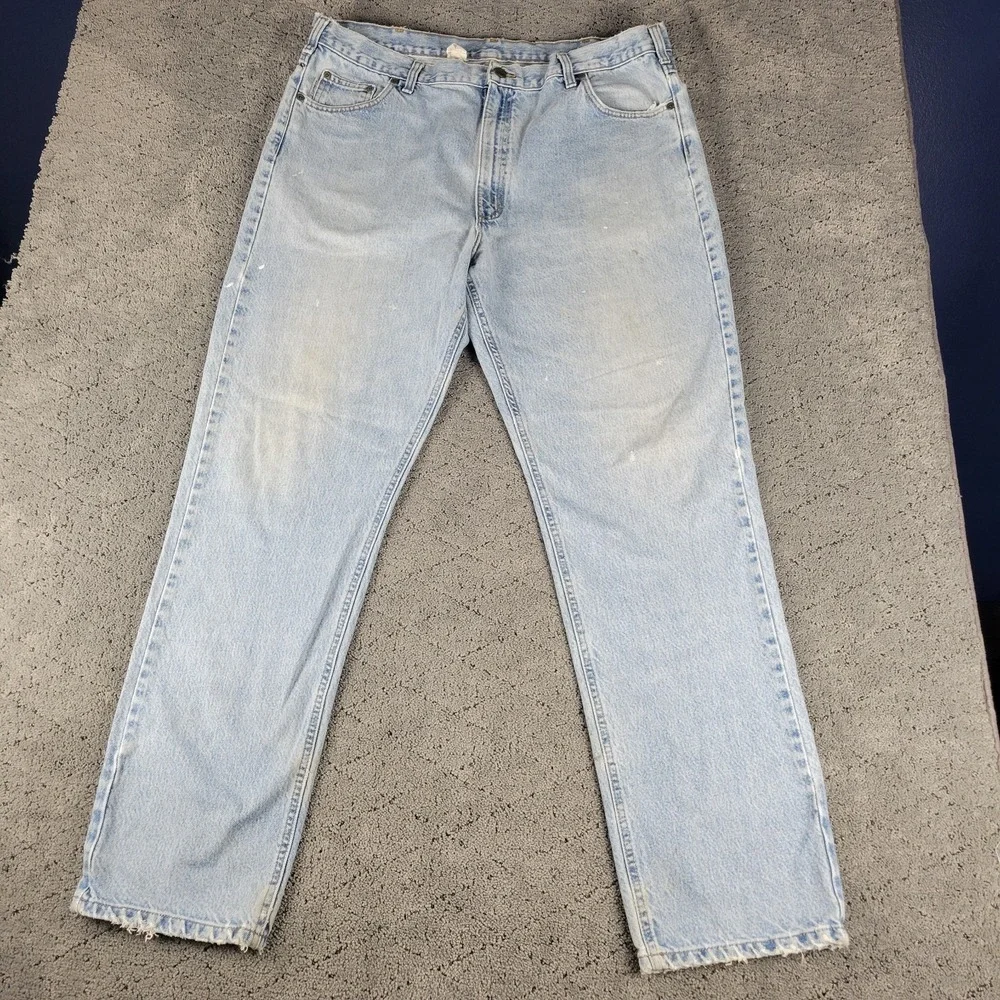 Carhartt Jeans Mens 42x33 Blue Straight Leg Traditional Fit Light Wash Workwear